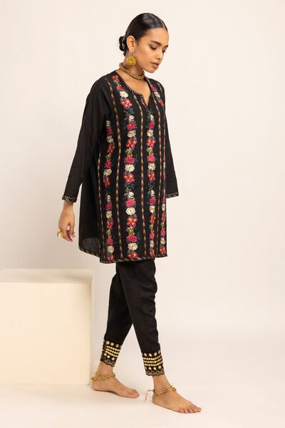 Contemporary Kameez, BLACK, hi-res