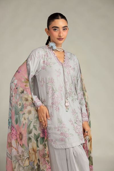 Embroidered | Raw Silk | Floral V-Neck Kurta | GBP 50.00