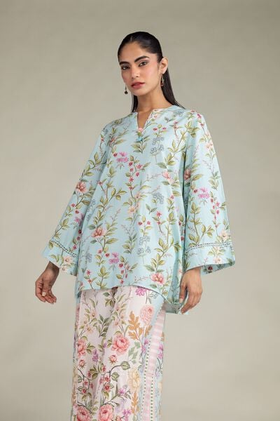 Printed | Cotton Viscose | Blue V-Neck Kurta | GBP 25.00