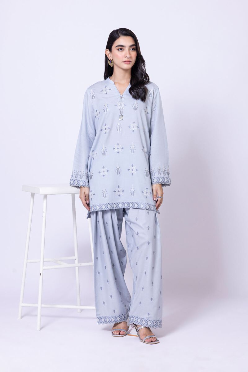 Embroidered | Dull Raw Silk | Pants | null