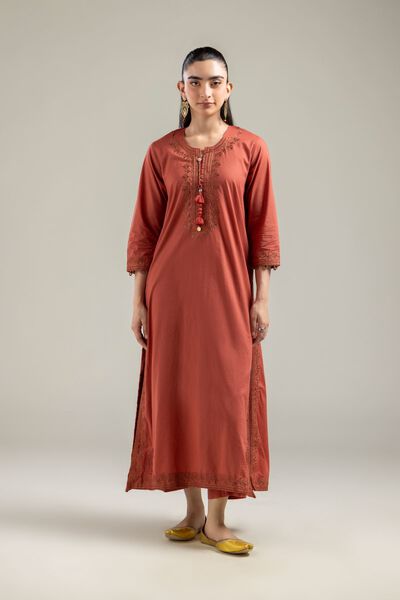 Embroidered |Cotton Dobby | Rust Cotton Pants | GBP 20.00