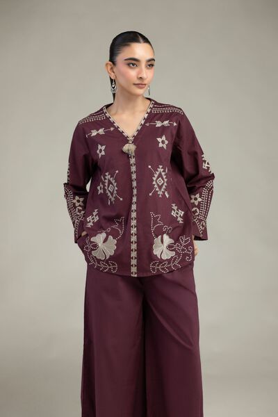 Embroidered | Textured Cotton | V-Neck Geometric Blouse | GBP 21.00
