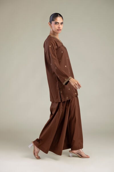 Embroidered | Cambric | Brown Solid Pants | GBP 25.00