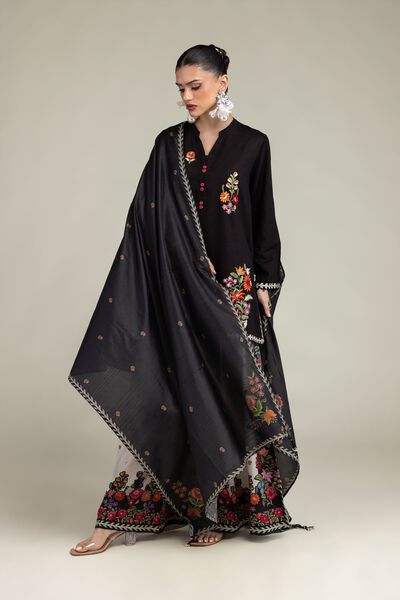 Embroidered | Polyester Silk | Black Floral Dupatta | GBP 20.00