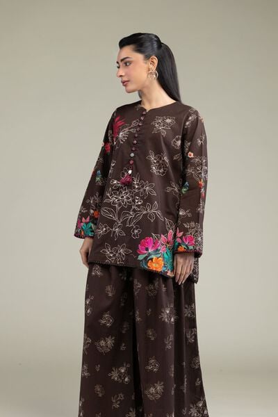 Printed | Cotton Dobby | Floral Brown Kurta | GBP 30.00