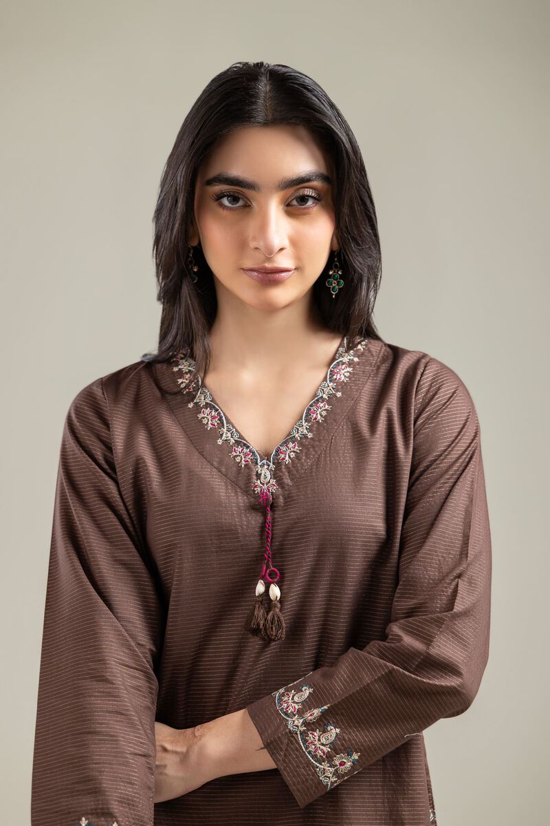 Embroidered | Mesuri | Brown V-Neck Kurta | GBP 25.00