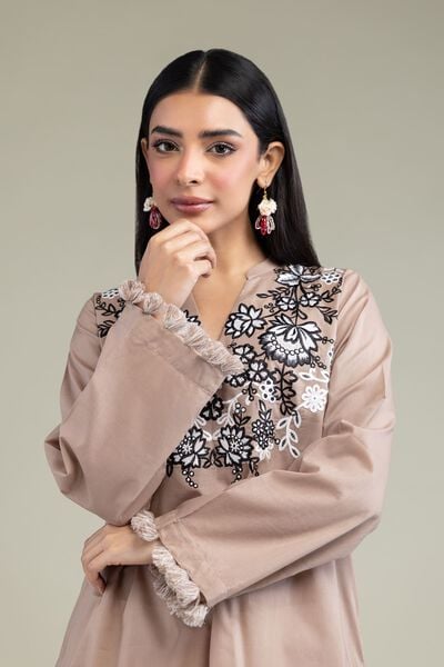Embroidered | Cambric | Floral Beige Kurta | GBP 25.00