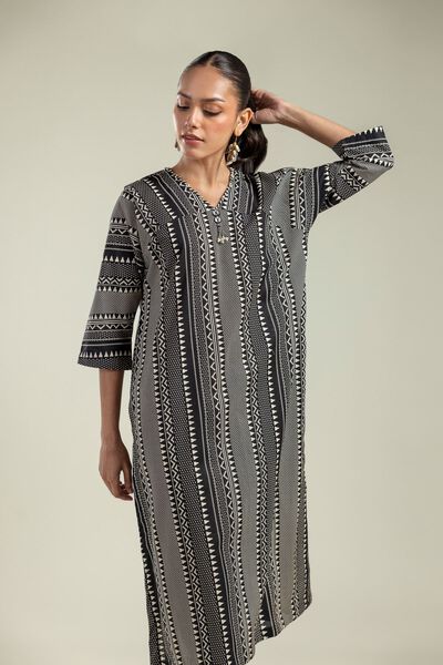 Printed | Cambric | Black V-Neck Kurta | GBP 15.00