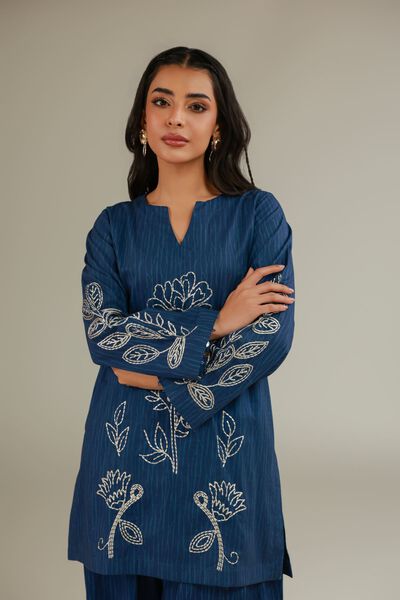 Embroidered | Cotton Dobby | Blue Cotton Kurta | GBP 25.00