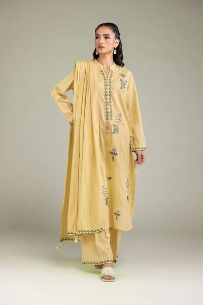 Embroidered | Textured Cotton | Yellow Cotton Pants | GBP 20.00