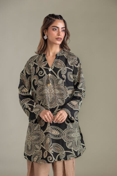 Printed | Light Khaddar | Black Printed Kurta | GBP 30.00