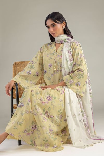 Printed | Cambric | Yellow V-Neck Kurta | GBP 30.00