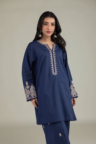 Embroidered | Cambric | Navy V-Neck Kurta | GBP 25.00