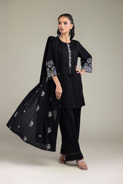 Embroidered | Textured Cotton | Black Cotton Dupatta | GBP 25.00