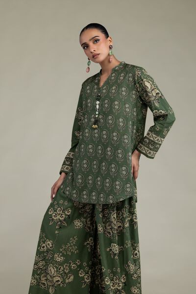 Printed | Cambric | Short Green Kurta | GBP 30.00