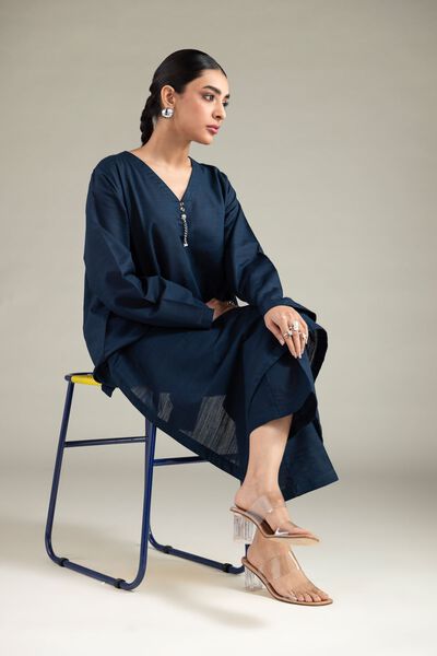 Dyed | Textured Cotton | V-Neck Longline Kurta | GBP 20.00