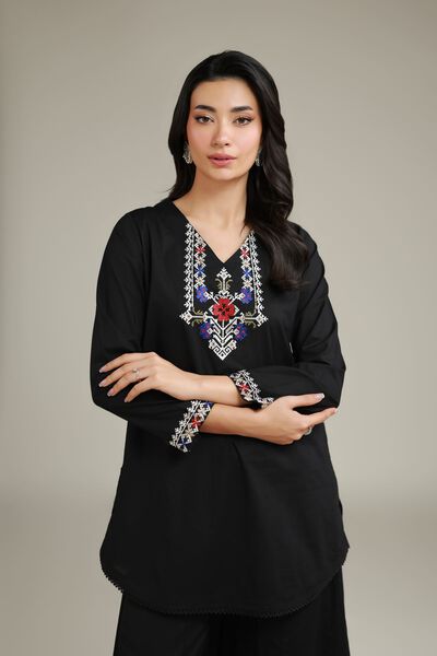 Embroidered | Cambric | Black Cambric Kurta | GBP 20.00