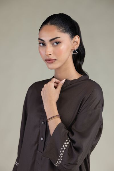 Embroidered | Viscose Crepe | Brown Viscose Shirt | GBP 25.00