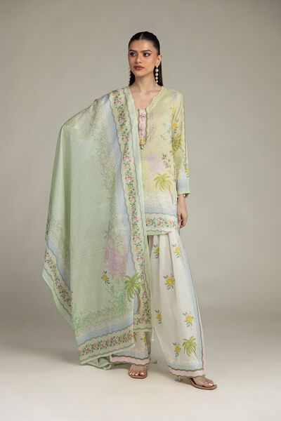 Embroidered | Polyester Silk | Floral Mint Dupatta | GBP 20.00