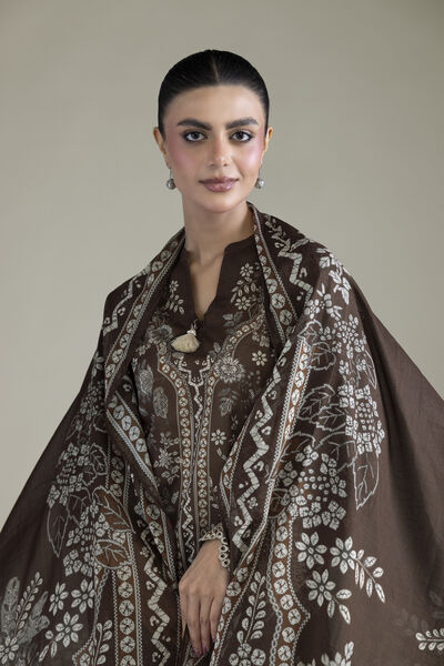 Embroidered | Cambric | Brown Tailored 3-Piece | GBP 60.00