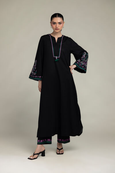 Embroidered | Cambric | Black Floral Pants | GBP 25.00