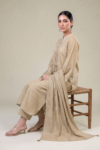 Embroidered | Light Khaddar | Beige Khaddar Dupatta | GBP 30.00