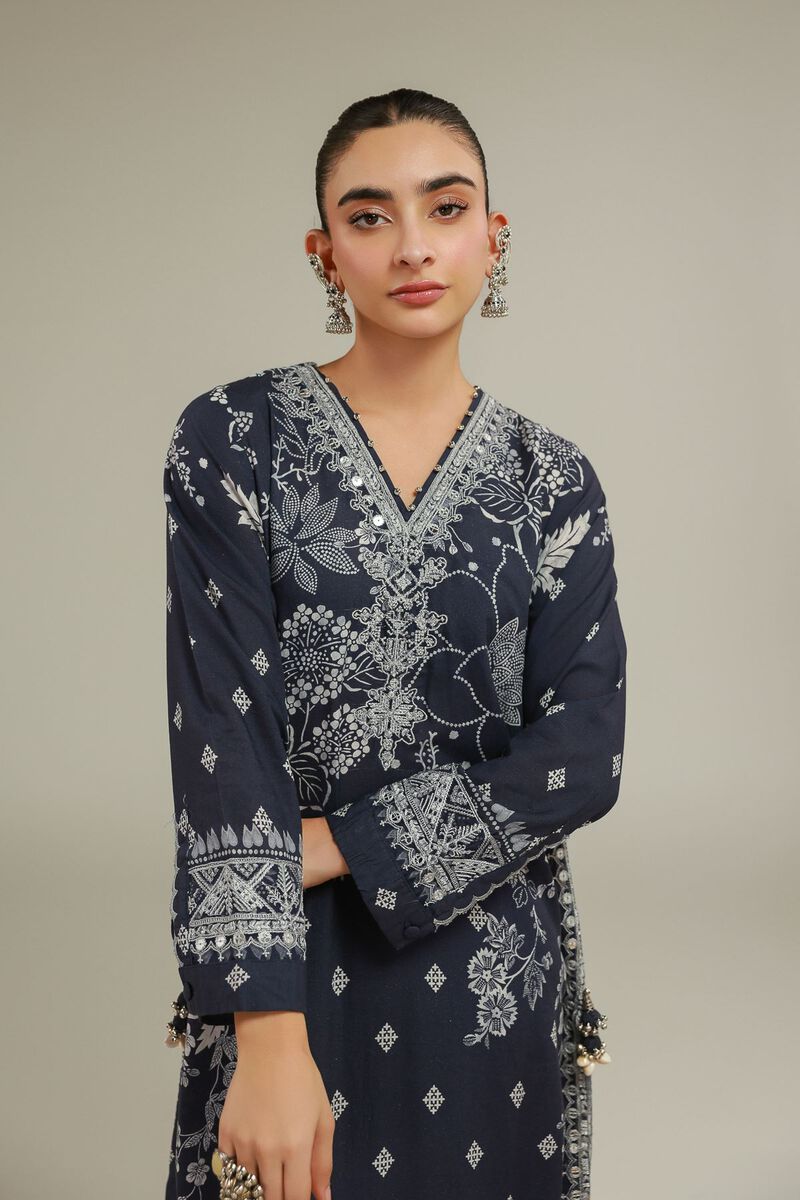 Embroidered | Raw Silk | Geometric V-Neck Kurta | GBP 40.00