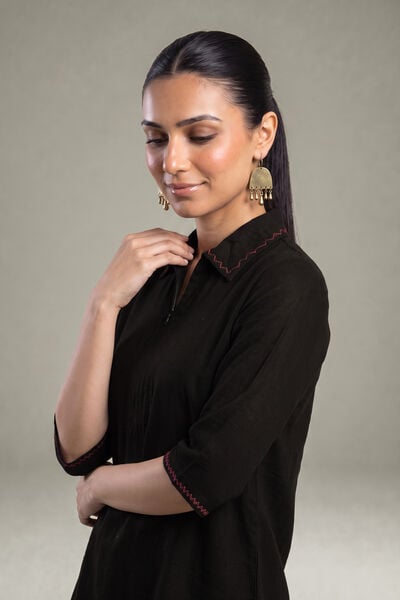 Dyed | Crepe | V-Neck Black Tunic | GBP 30.00
