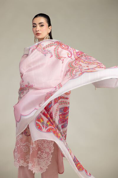 Embroidered | Polyester Silk | Pink Floral Dupatta | GBP 25.00