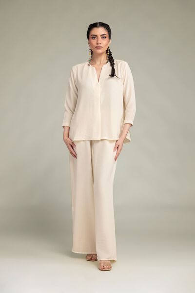 Dyed | Crepe Georgette | Beige Solid Trousers | GBP 30.00