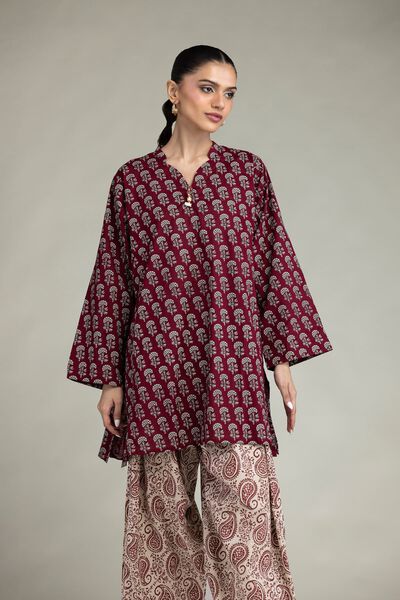 Printed | Cambric | Maroon Cambric Kurta | GBP 35.00