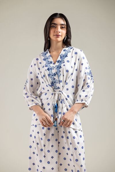 Embroidered | Viscose Crepe | Short White Blouse | GBP 30.00