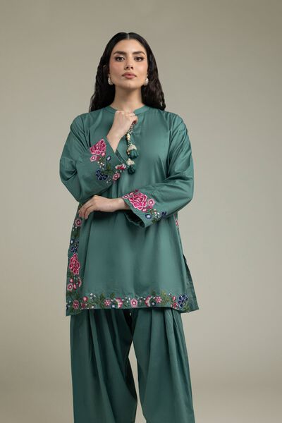 Embroidered | Cambric | Teal Floral Kurta | GBP 30.00