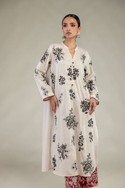 Embroidered | Cotton Dobby | Floral Longline Kurta | GBP 45.00
