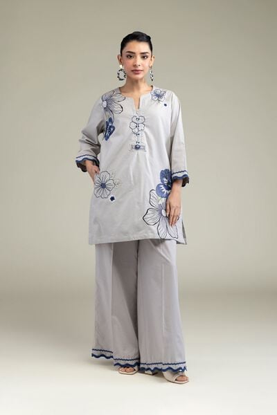 Embroidered | Cotton Dobby | Gray Solid Pants | GBP 15.00