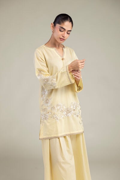 Embroidered | Cambric | Floral Yellow Kurta | GBP 40.00