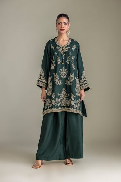 Embroidered | Heavy Blended Viscose | Green Solid Pants | GBP 30.00