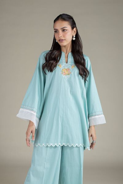 Embroidered | Textured Cambric | Short Floral Kurta | GBP 30.00