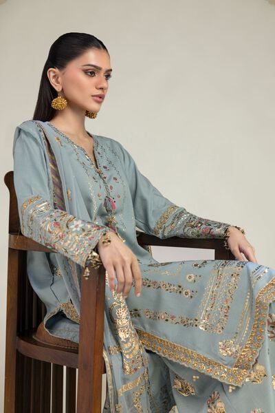 Embroidered | Raw Silk | 3 Piece Co-ord Set | GBP 130.00