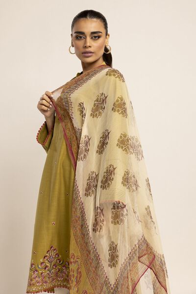 Fabrics 2 Piece | Top Dupatta, OLIVE, hi-res