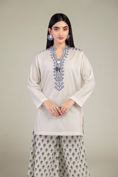 Embroidered | Cambric | White V-Neck Kurta | GBP 15.00