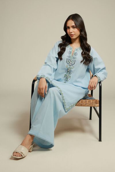 Embroidered | Cambric | Blue 2-Piece Tailored | GBP 40.00