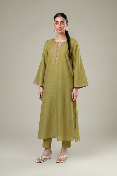 Embroidered | Light Khaddar | Olive Solid Pants | GBP 25.00