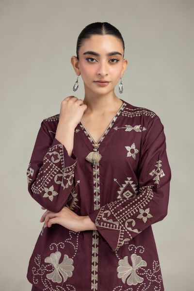 Embroidered | Textured Cotton | V-Neck Geometric Blouse | GBP 21.00