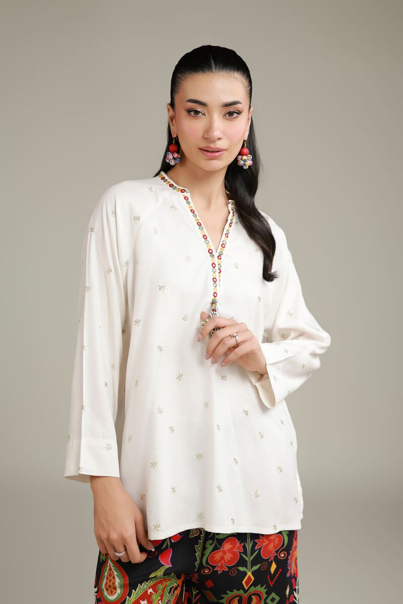 Embroidered | Viscose Crepe | Viscose V-Neck Tunic | GBP 30.00