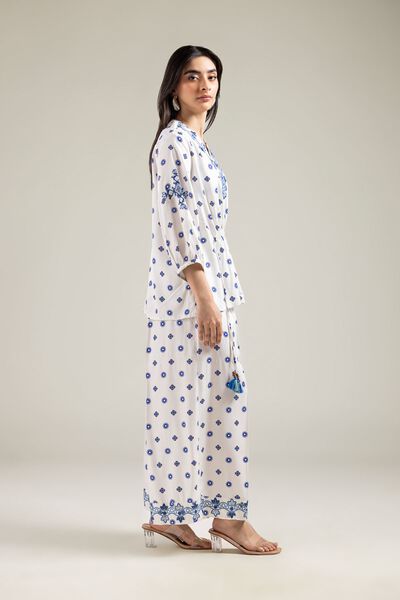 Embroidered | Viscose Crepe | Geometric White Trousers | GBP 20.00