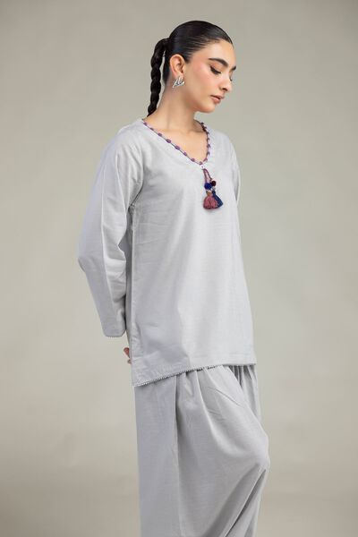 Embroidered | Textured Cotton Viscose | Gray Cotton Kurta | GBP 21.00