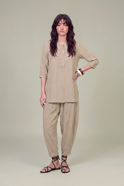 Dyed | Textured Georgette | Solid Beige Trousers | GBP 30.00