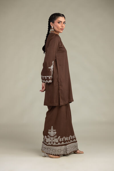 Embroidered | Raw Silk | Brown Silk Pants | GBP 35.00