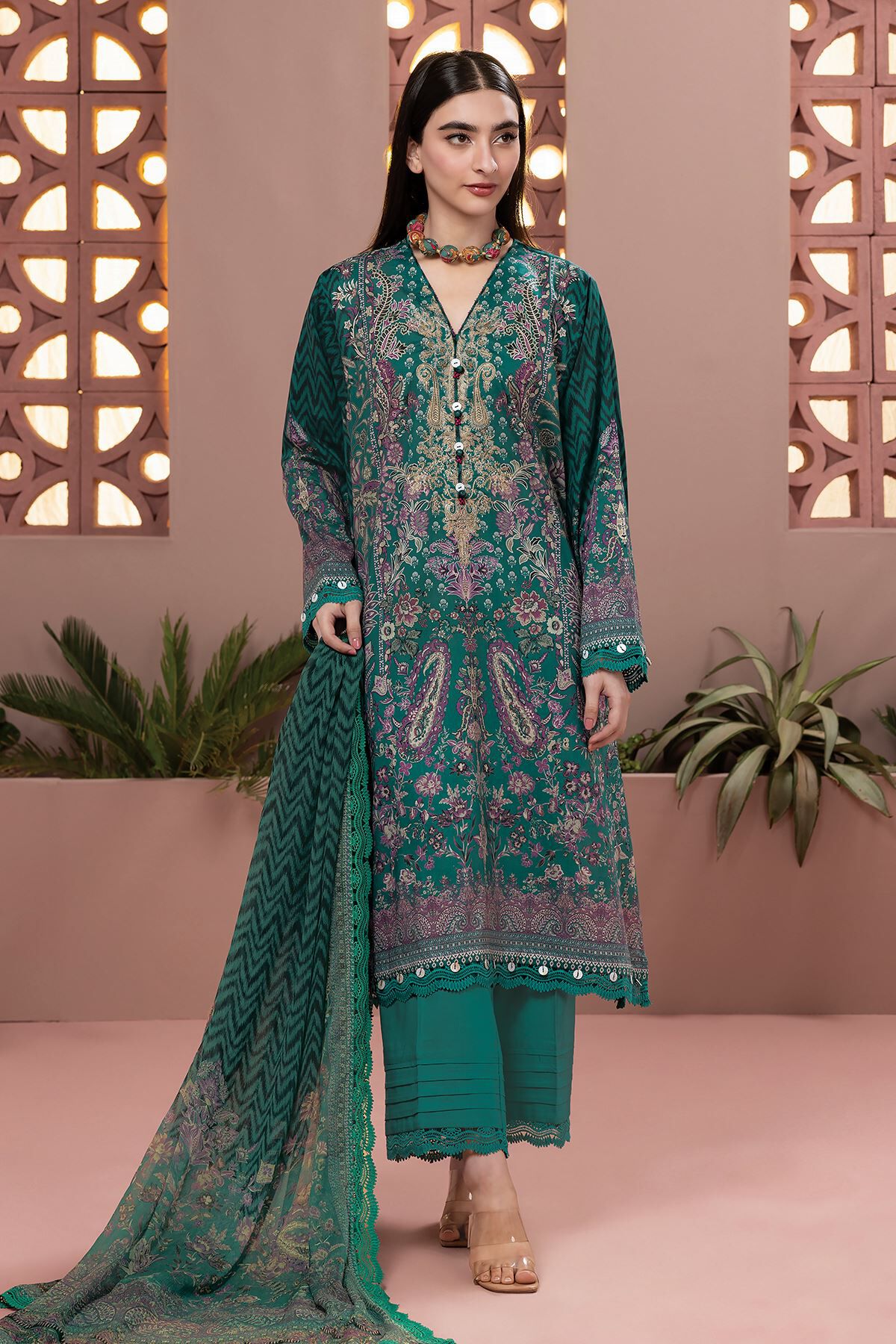 Buy Tailored 3 Piece 32.50 GBP BDO240456ST VG D GREEN Khaadi United Kingdom